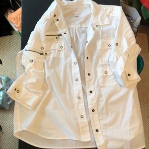 Chico’s cotton 3/4 sleeve snap up shirt